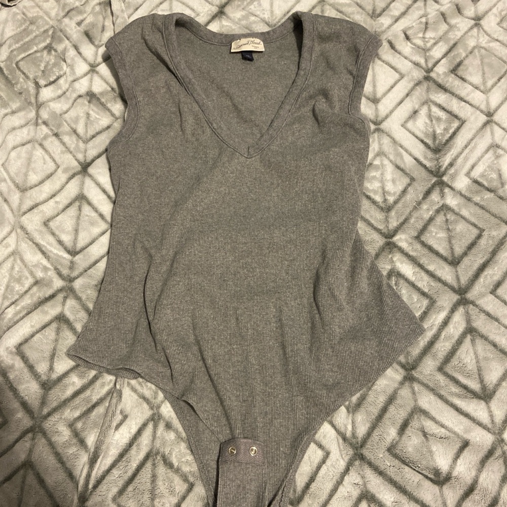 Gray V-Neck Bodysuit